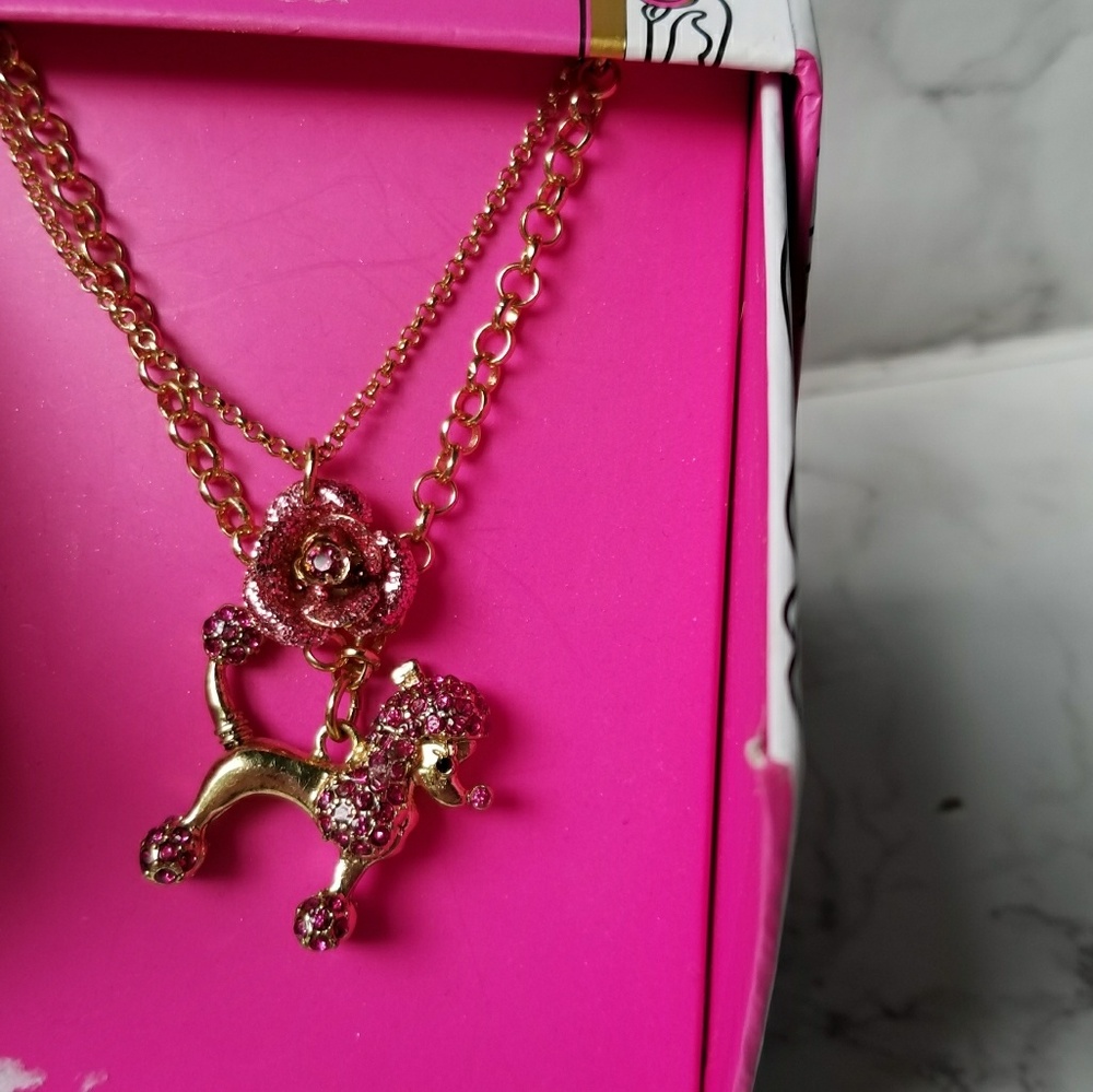 Betsey Johnson poodle and rose layered necklace